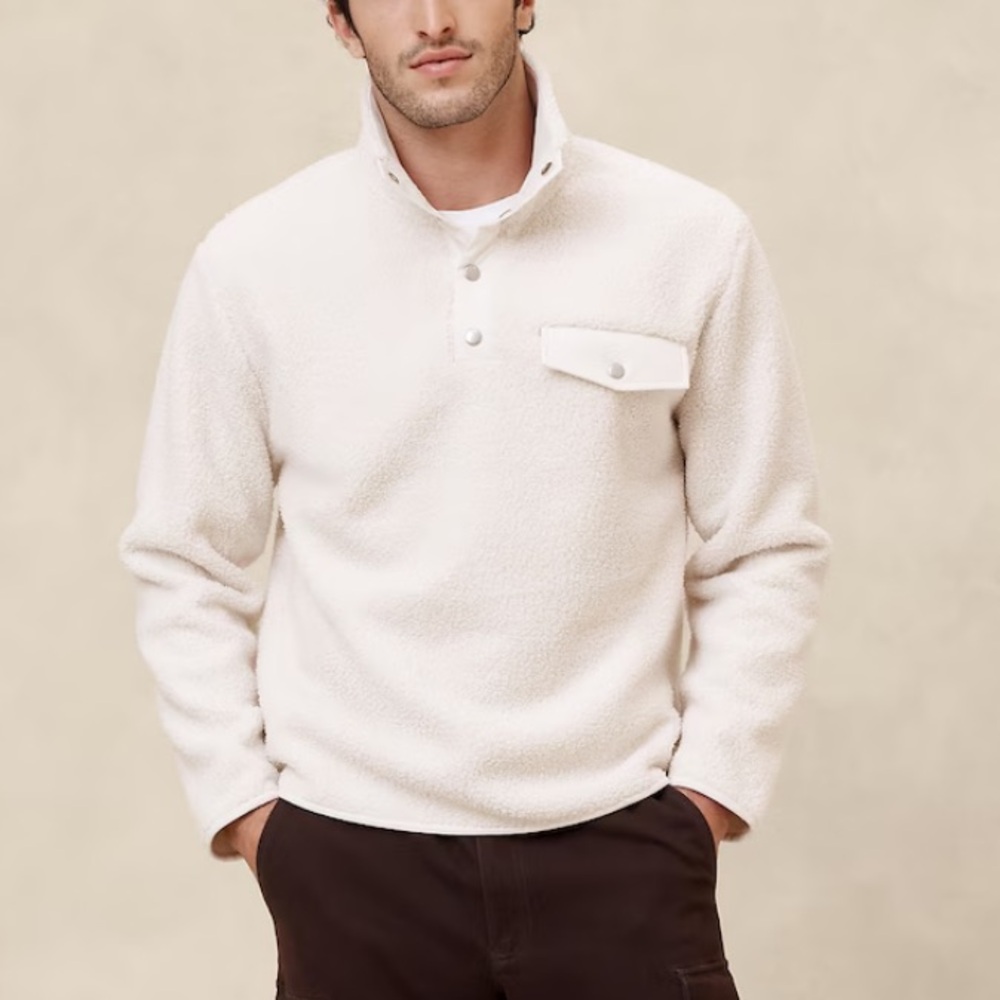 NWT Banana Republic Men’s Sherpa Quarter Snap Size LARGE TALL